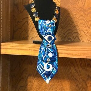 Artisan Blue and Gold Geometric Necklace